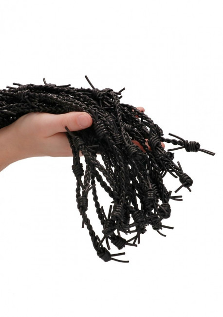 Черная многохвостая плетеная плеть Leather Barbed Wire Flogger - 77 см.
