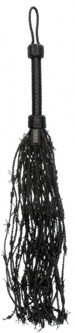 Черная многохвостая плетеная плеть Leather Barbed Wire Flogger - 77 см.