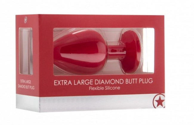 Красная анальная пробка OUCH! Extra Large Diamond Butt Plug с кристаллом - 9,3 см., Shots Media BV