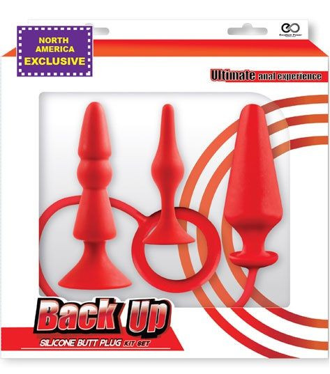 Набор из 3 красных анальных втулок BACK UP SILICONE ANAL KIT Набор из 3 красных анальных втулок BACK UP SILICONE ANAL KIT