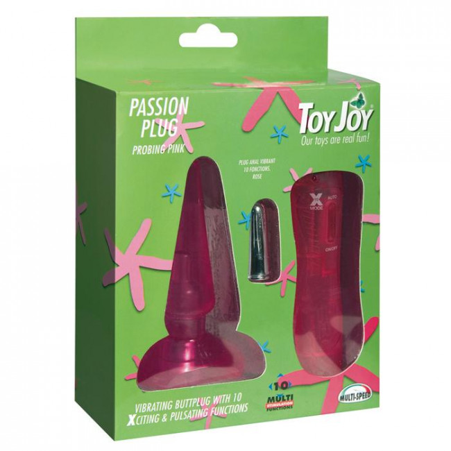 Розовая анальная пробка с вибропулей Passion Plug - 10,5 см., Toy Joy